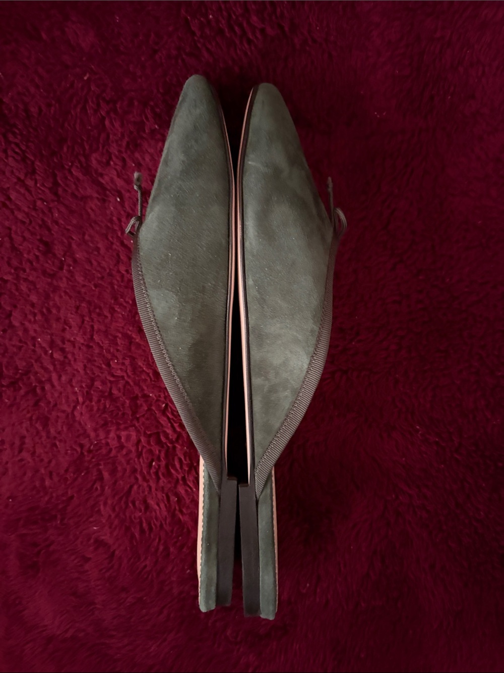 J. Crew Dark Green Suede Bow-Trim Slip-On Mules - Picture 3 of 5